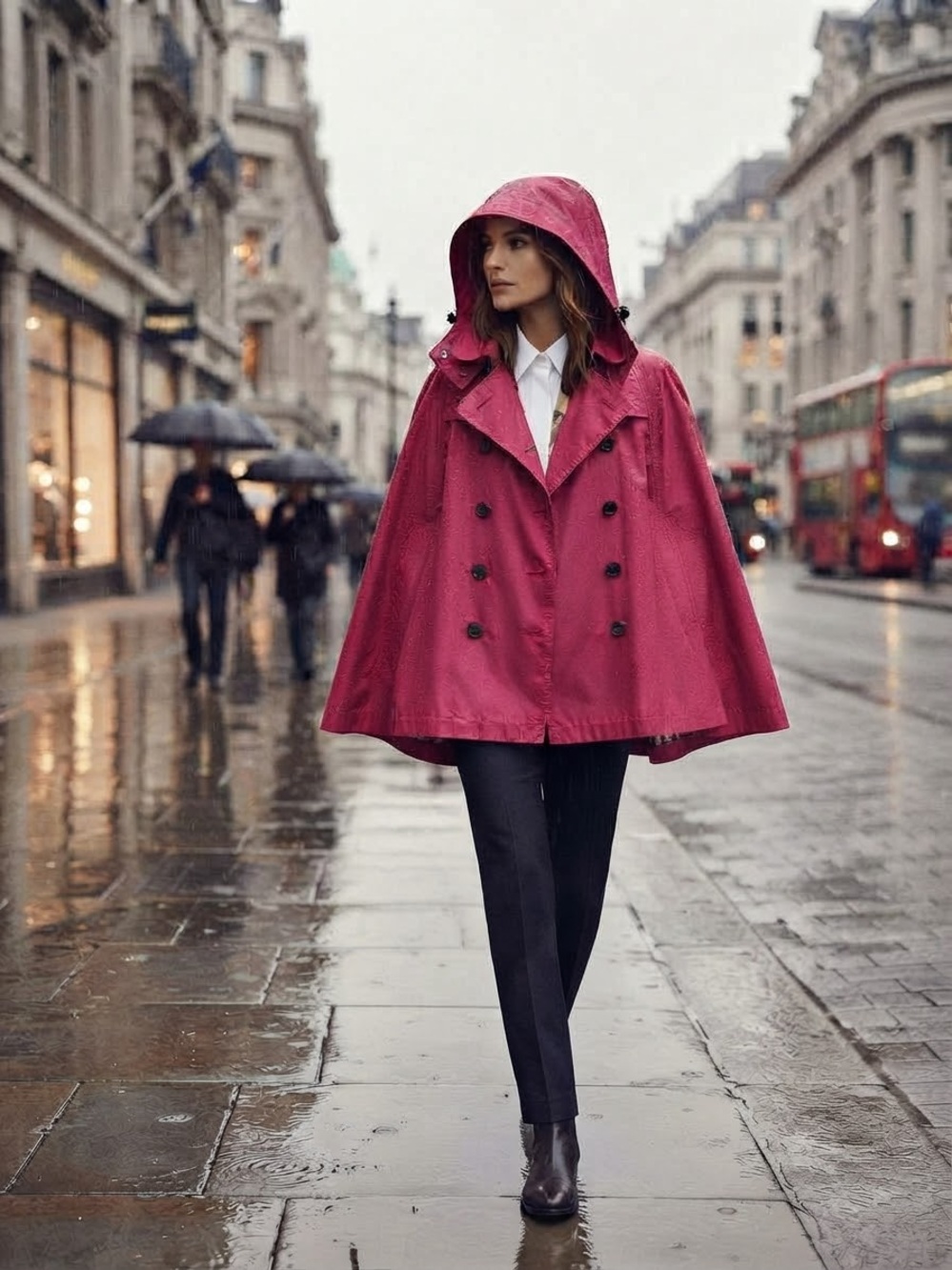 Burberry Rose Magenta Hooded Double-Breasted Rain Cape
